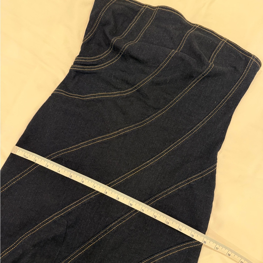 NWT Zara Dark Denim Sculpted Stitch Strapless Stretch Dress L - Picture 5 of 8